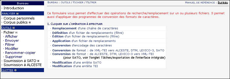 Illustration 4. Section 'filtrer' du menu d'outils du bureau de SATO