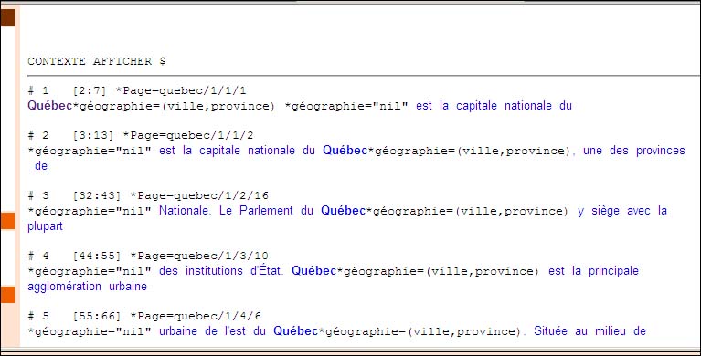 Illustration 8. Affichage des contextes de 'Québec'