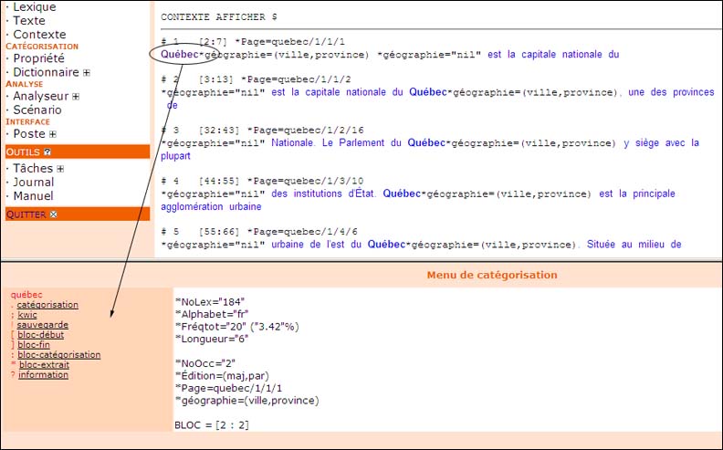 Illustration 9. Menu de catégorisation d'une instance de 'Québec'