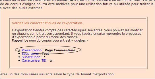 Illustration 11. Caractéristiques du texte à exporter
