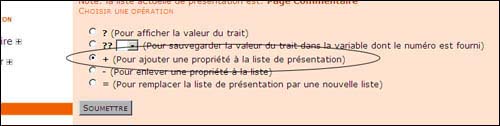 Illustration 12. Choix d'une opération reliée à la liste de présentation