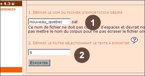 Illustration 14. Formulaire d'exportation du corpus