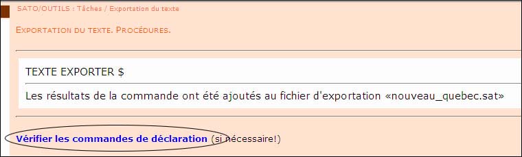 Illustration 15. Vérification des commandes de déclaration